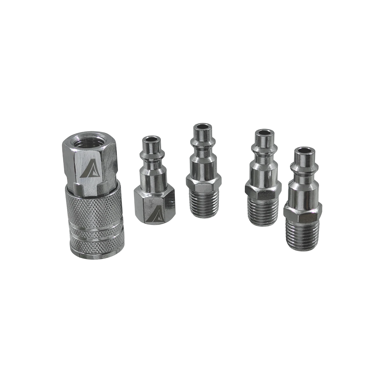 Juego de 5 coples rápidos neumáticos metálicos para compresora, incluye conector hembra y cuatro machos