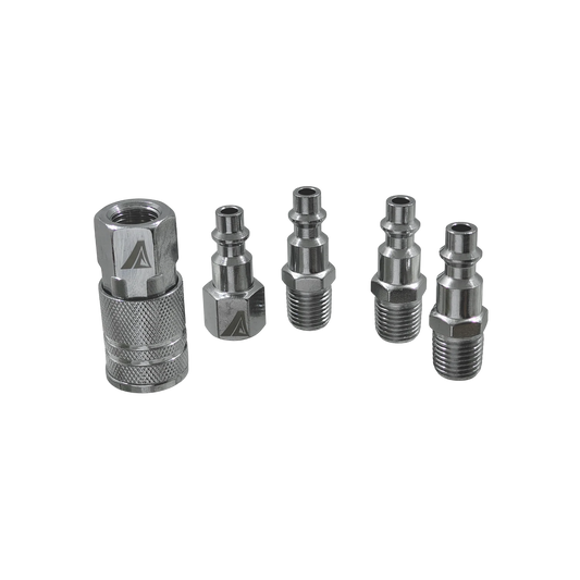 Juego de 5 coples rápidos neumáticos metálicos para compresora, incluye conector hembra y cuatro machos