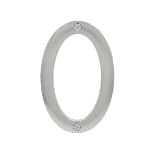 Número de casa 0 de metal cepillado plateado con tornillos de fijación para exterior