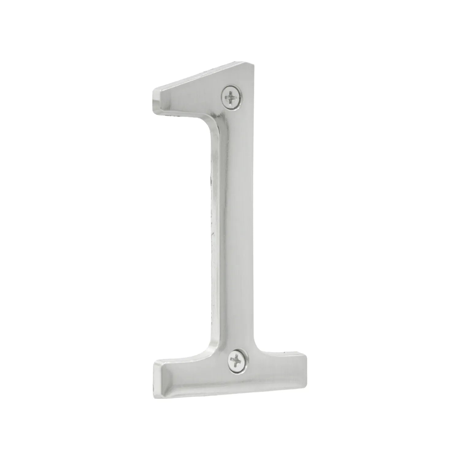 Número de casa 1 de acero inoxidable cepillado con tornillos, diseño moderno para identificación exterior en plata
