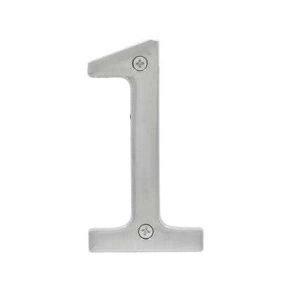 Número de casa 1 de metal cromado brillante con tornillos, para exterior e interior