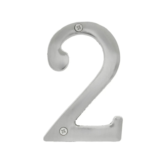 Número de casa 2 de metal cepillado color plata para montaje exterior en puertas y fachadas
