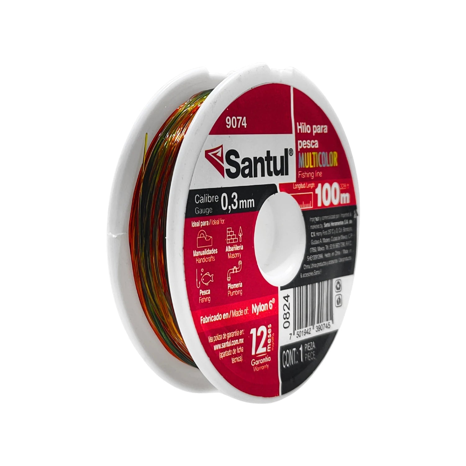 Hilo de pesca Santul 9074 multicolor de nylon 0.3mm x 100m para pesca, manualidades y plomería