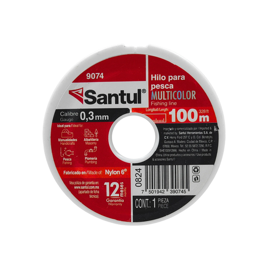 Hilo para pesca Santul 9074 de Nylon 6, multicolor, 0.3mm x 100m, para pescadores y artesanos