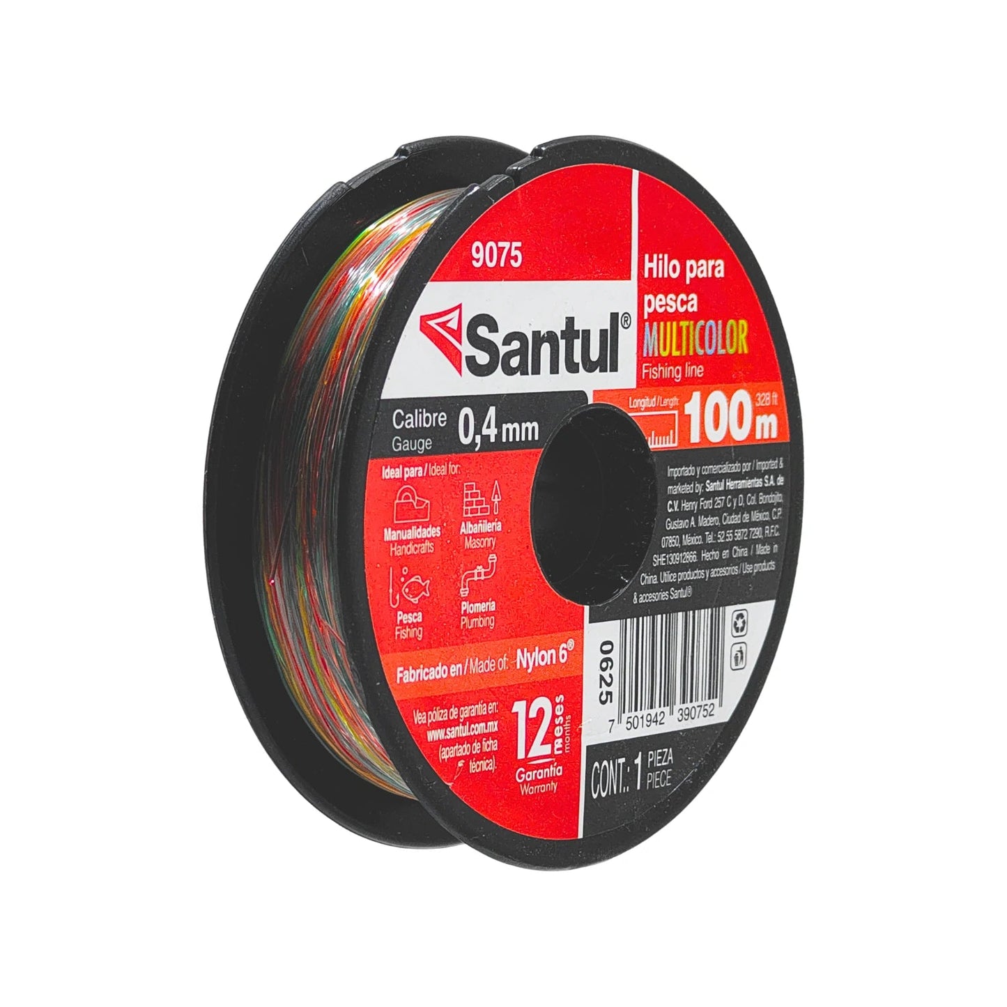 Hilo de pesca Santul 9075 multicolor 0.4mm x 100m, nylon 6 para pesca, manualidades y albañilería
