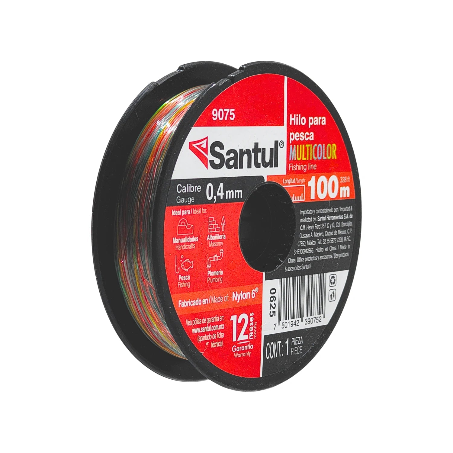 Hilo de pesca Santul 9075 multicolor 0.4mm x 100m, nylon 6 para pesca, manualidades y albañilería