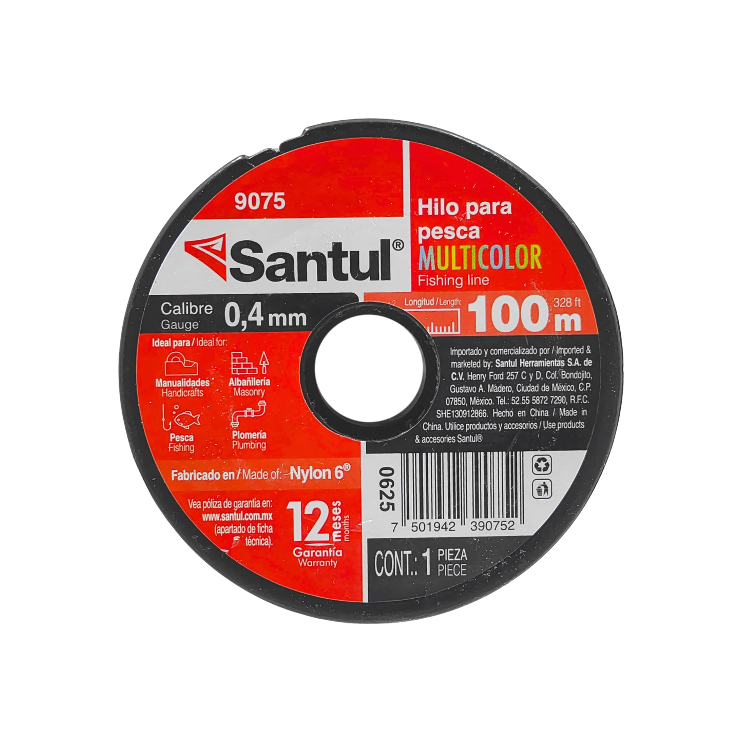 Hilo de pesca Santul 9075 multicolor, 0.4 mm x 100 m, Nylon 6, para pesca, manualidades y plomería.