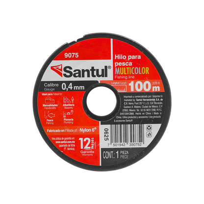 Hilo de pesca Santul 9075 multicolor, 0.4 mm x 100 m, Nylon 6, para pesca, manualidades y plomería.