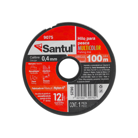 Hilo de pesca Santul 9075 multicolor, 0.4 mm x 100 m, Nylon 6, para pesca, manualidades y plomería.