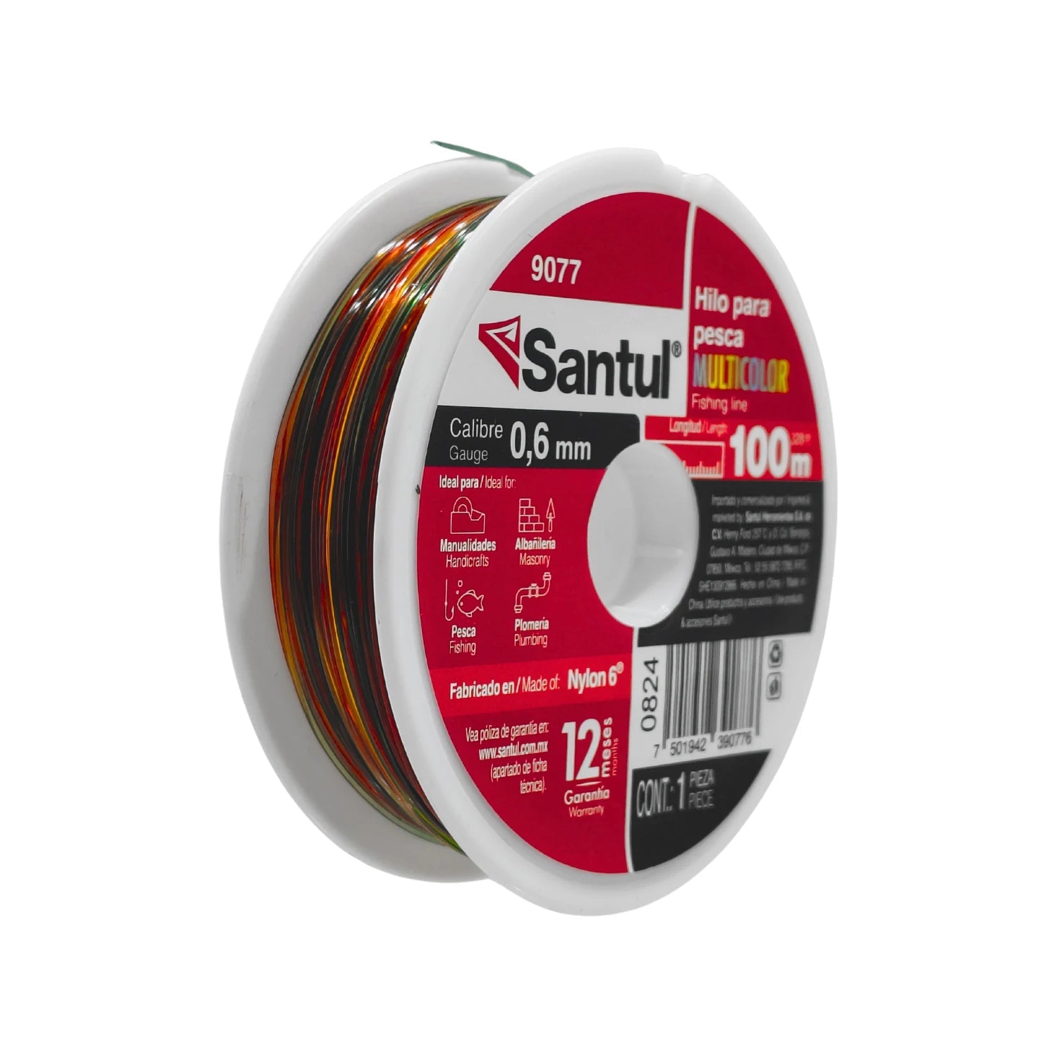 Hilo de pesca Santul 9077 multicolor de Nylon 6, 0.6mm x 100m. Carrete para manualidades.