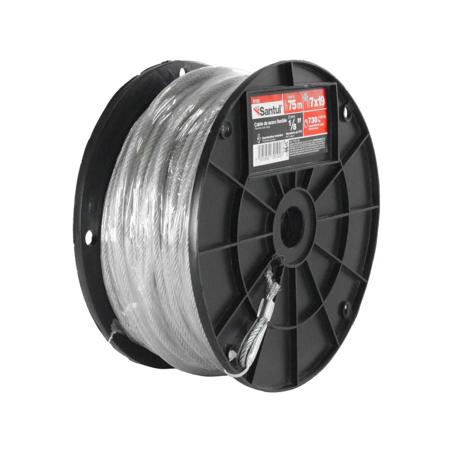 Cable de acero PVC 7x19 de 1/8" x 75 m Santul 9192