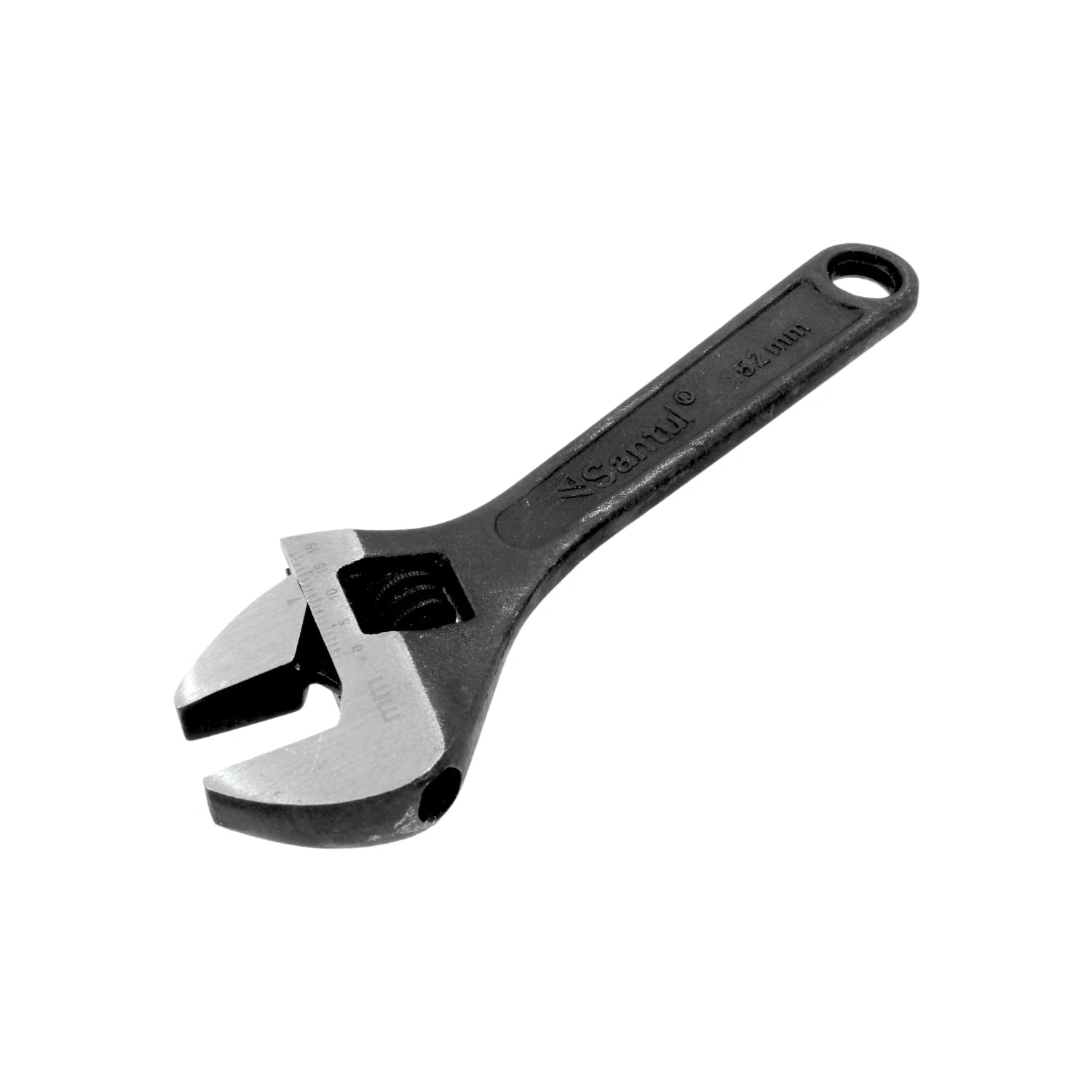Llave ajustable perico Santul 32mm pavonada negra con escala métrica para uso profesional.
