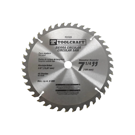 Sierra circular Toolcraft para madera 7 1/4" (184mm) 40 dientes de carburo de tungsteno, eje 5/8"