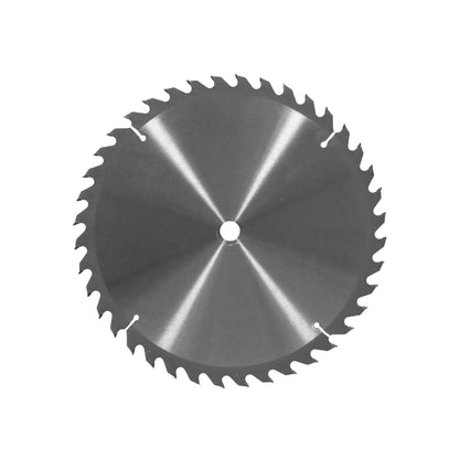 Disco sierra circular 10 pulgadas de 40 dientes para cortes precisos en madera y materiales similares, color metálico.