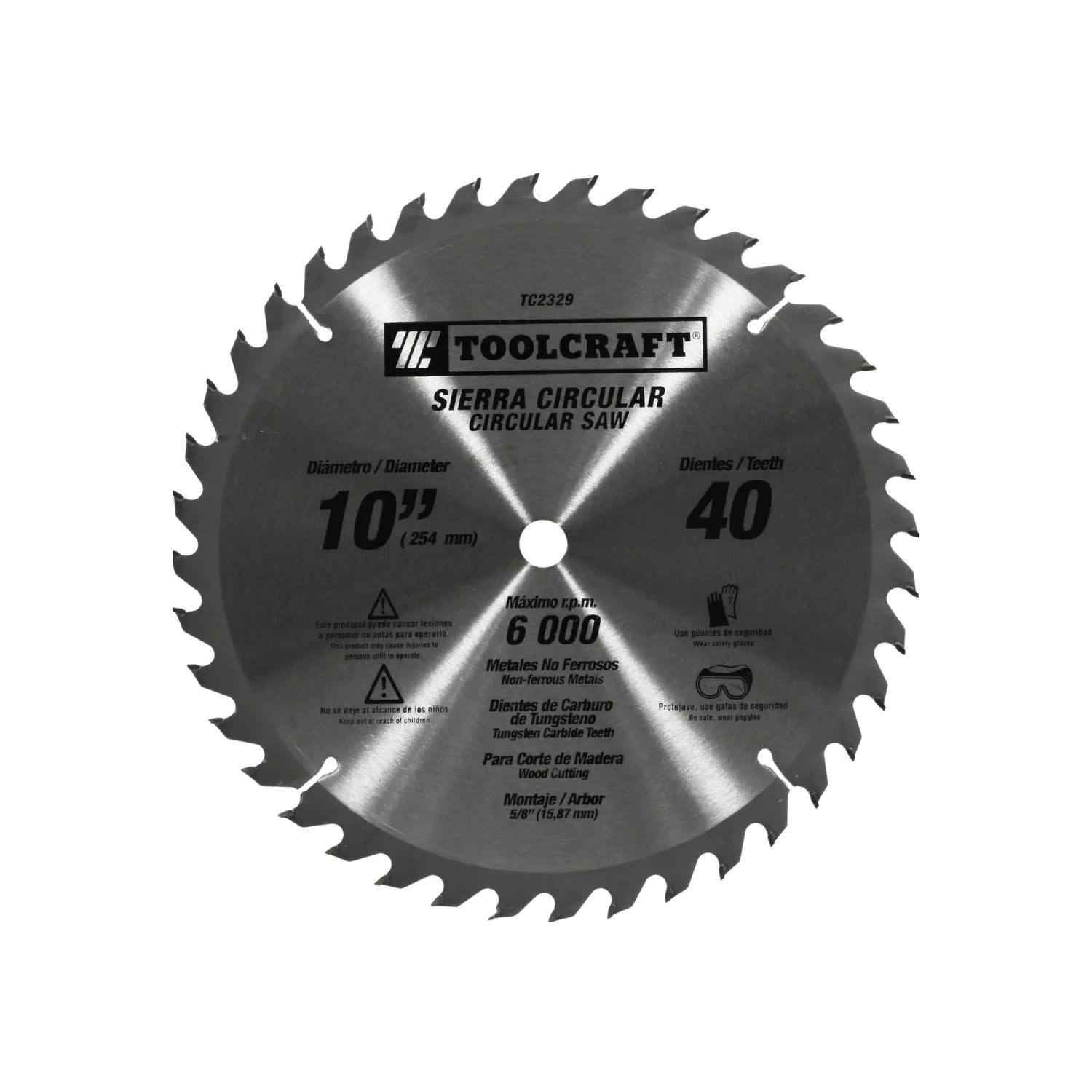 Disco sierra circular Toolcraft 10" 40 dientes de carburo tungsteno para madera y metales no ferrosos.