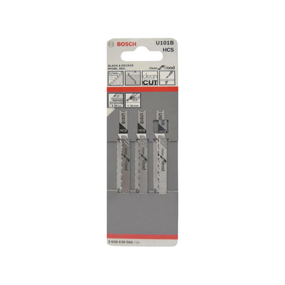 Segueta para caladora corte madera 3 piezas HCS tipo "U" Bosch U101B