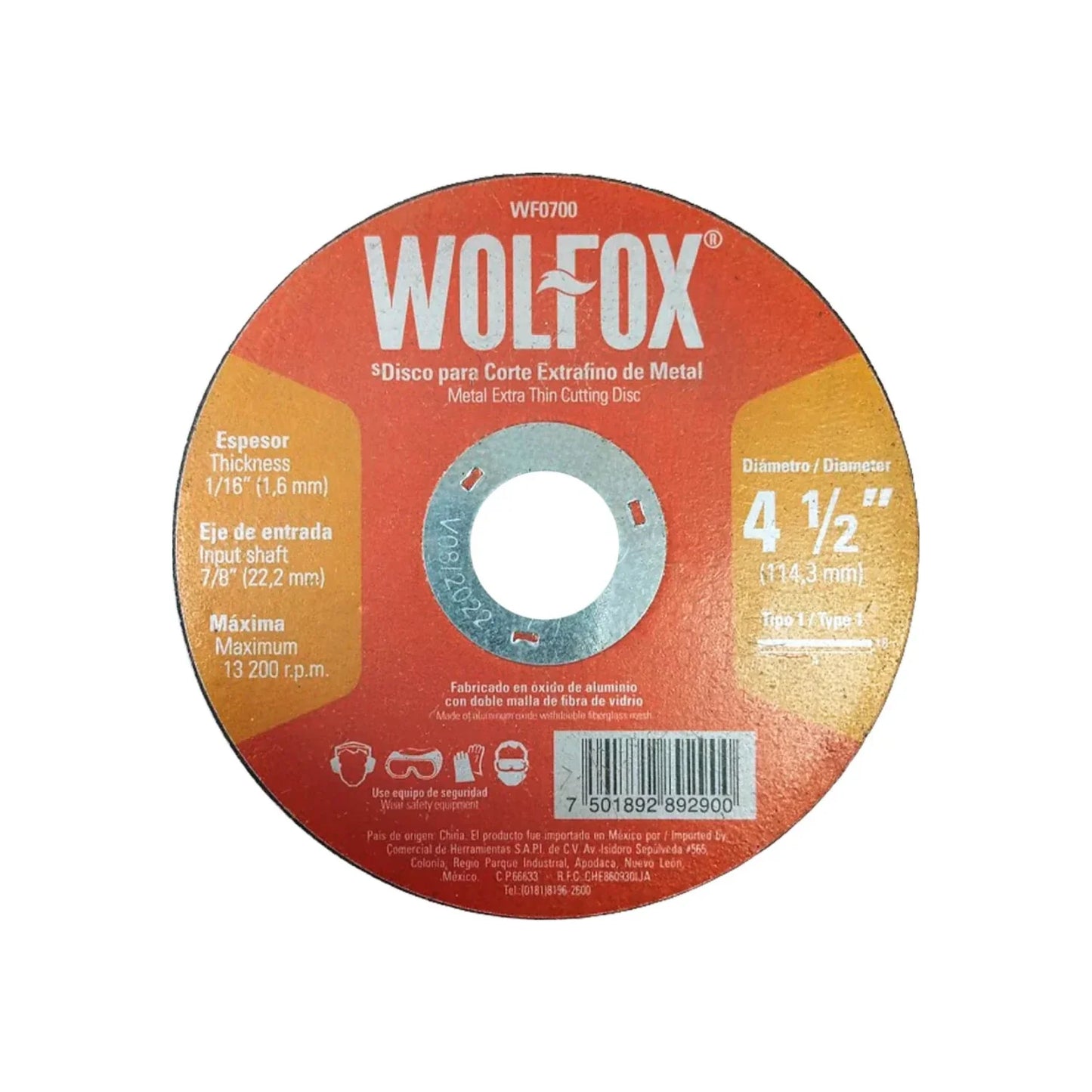 Disco 4 1/2" corte metal Wolfox WF0700 extra fino