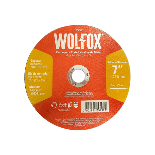 Disco 7" corte metal Wolfox WF0702 extra fino