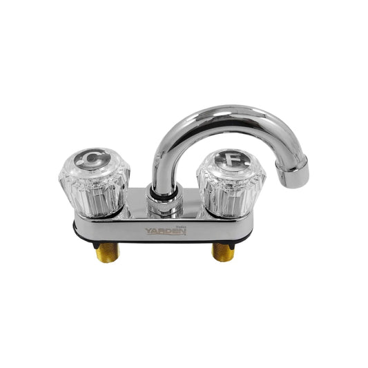 Mezcladora de lavabo Yarden 4" cromada con doble maneral acrílico transparente (C/F) para agua fría y caliente