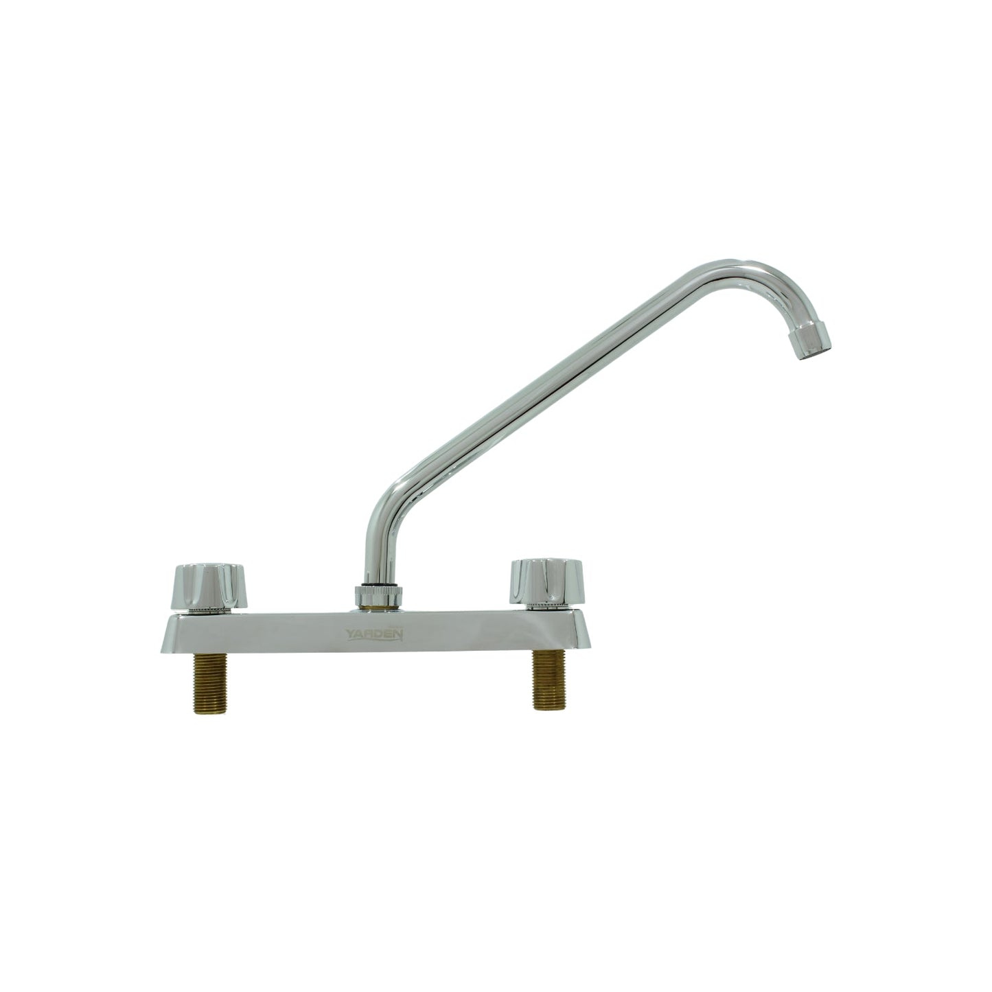 Mezcladora YARDEN cromada para fregadero de cocina, con dos manijas y cuello alto.